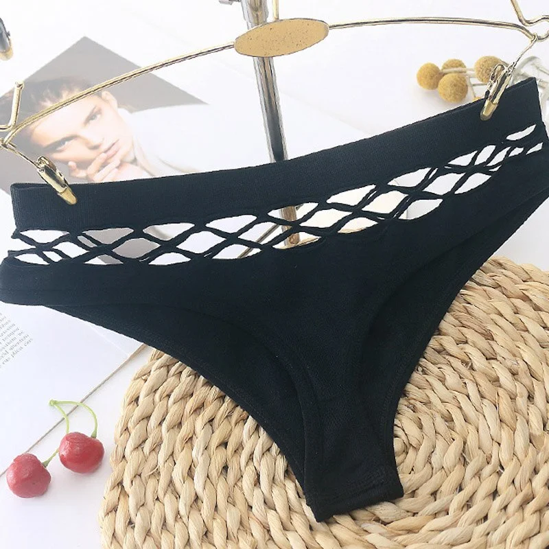 Women's sexy hollow underwear temptation mid-waist panties embroidery thong transparent hollow underwear women