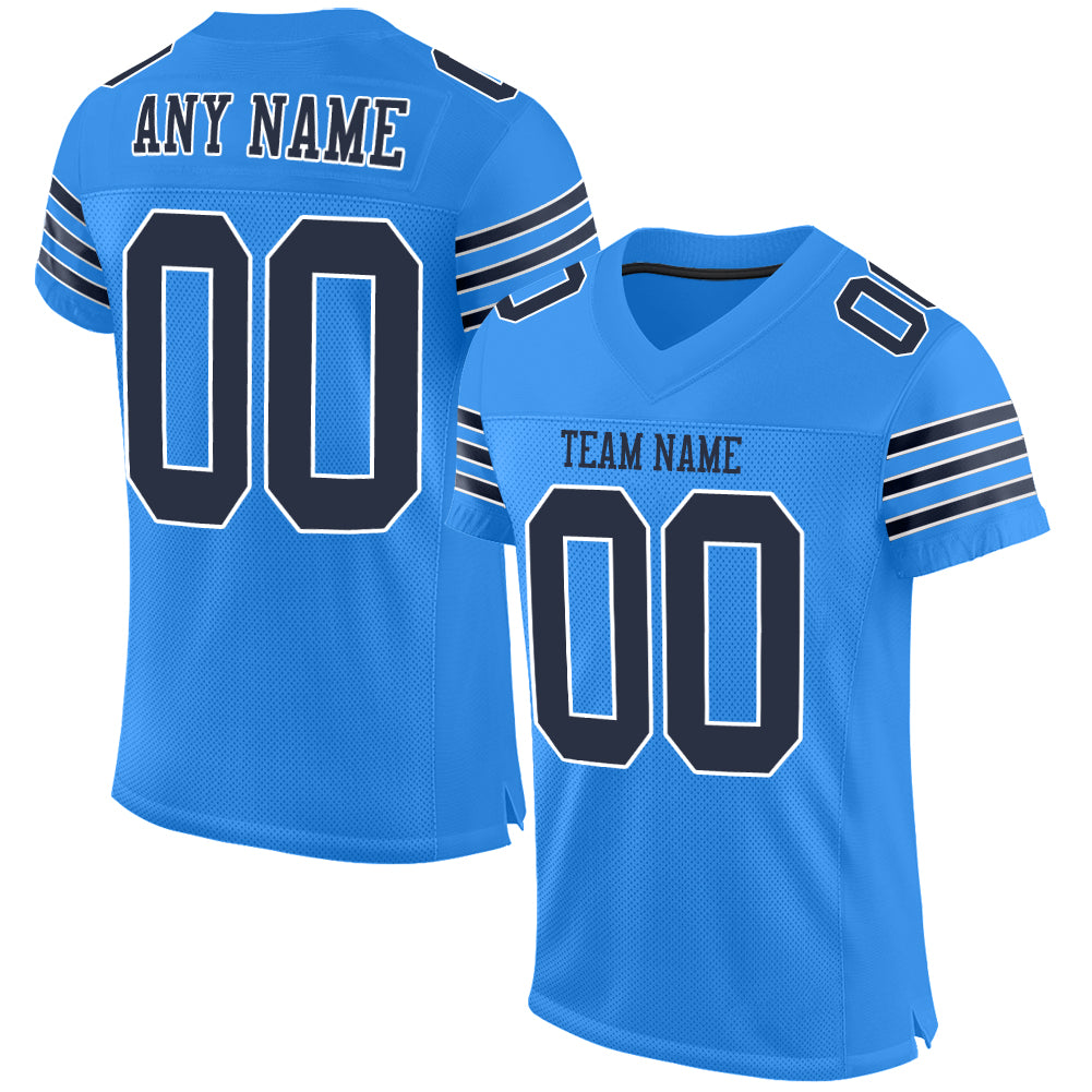 Custom Powder Blue Navy-White Mesh Authentic Football Jersey | captainssportss.com