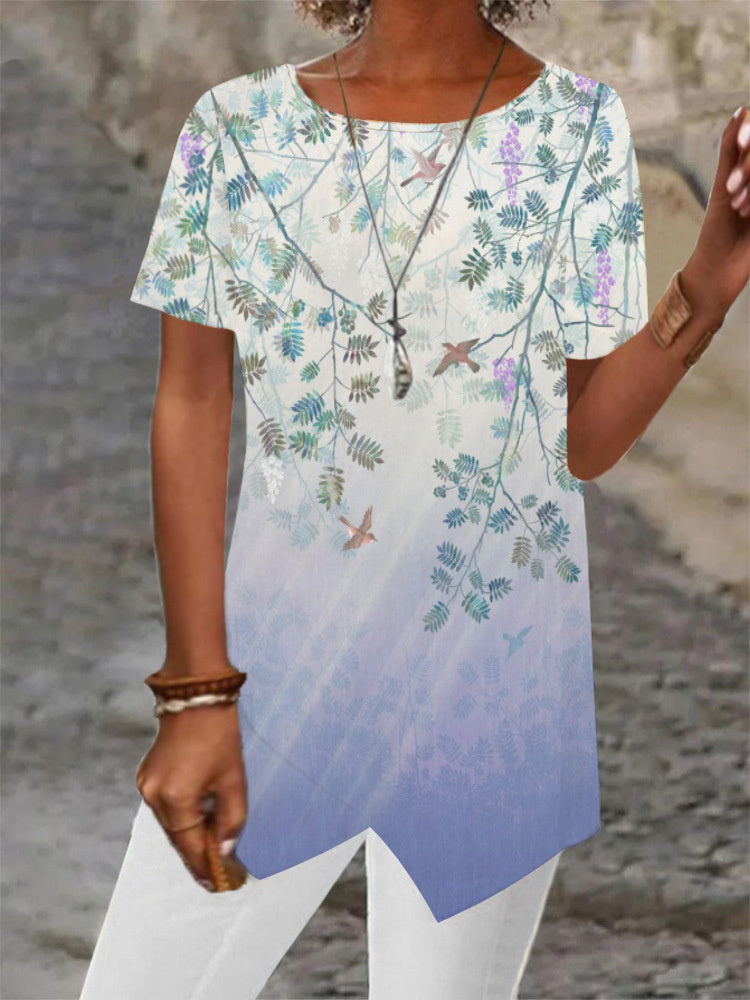Women Long Sleeve V-neck Graphic Floral Printed Top