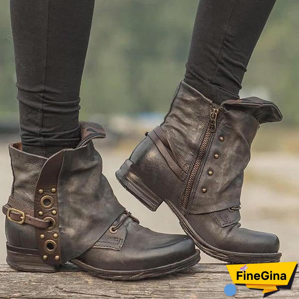 Women Casual Chunky Heel Pu Zipper Ankle Boots