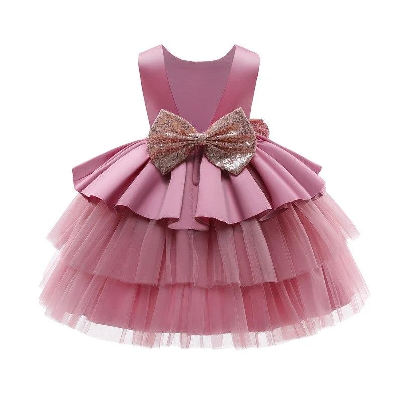 Newborn Baby Bownot Dress 1 Year Baby Girls 2nd Birthday Tutu Christening Gown Toddler Wedding Baptism Clothes Infant Party Wear