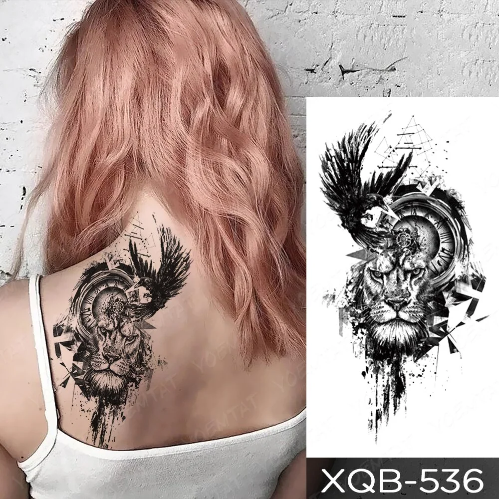 Sdrawing Temporary Tattoo Sticker Old School Lion Wolf Flash Tatto Triangle Geometry Body Art Arm Fake Tatoo Men Women