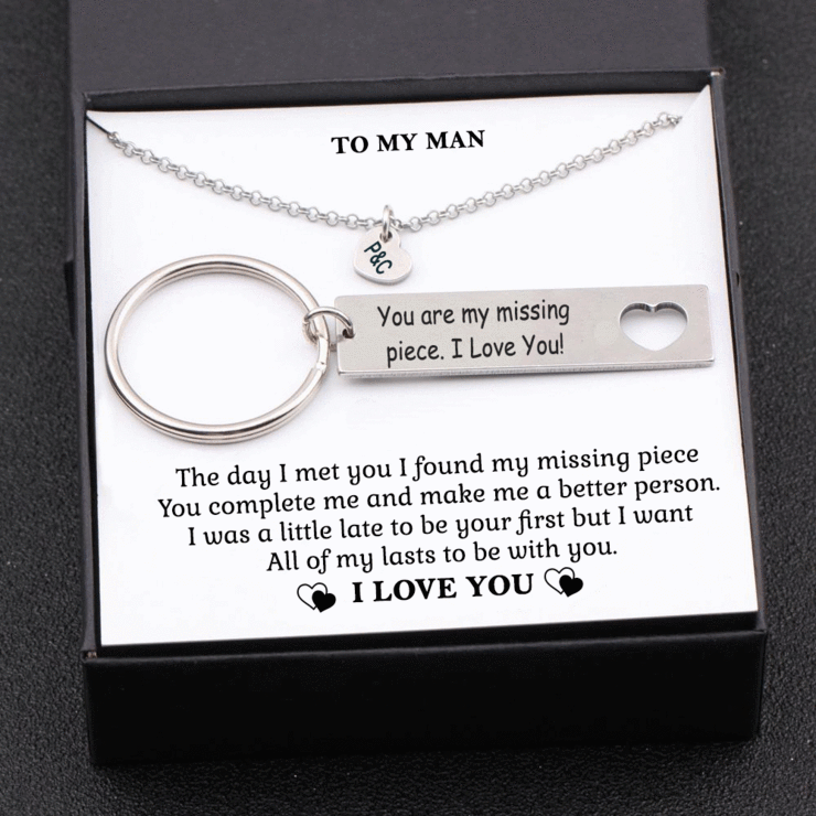 To My Man Necklace Keychain Gift Set "You Are My Missing Piece"