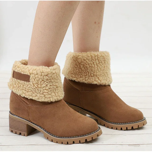 Qengg MCCKLE Women Winter Fur Warm Snow Boots Ladies Warm Wool Booties Ankle Boot Comfort Shoes Plus Size 35-43 Casual Women Mid Boots