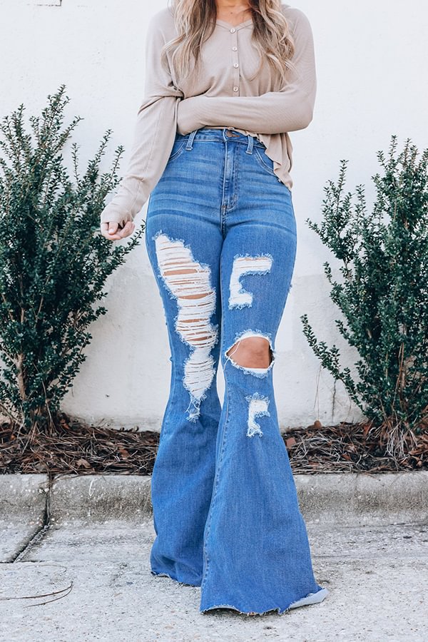 Light Wash Distressed Bell Bottom Jeans