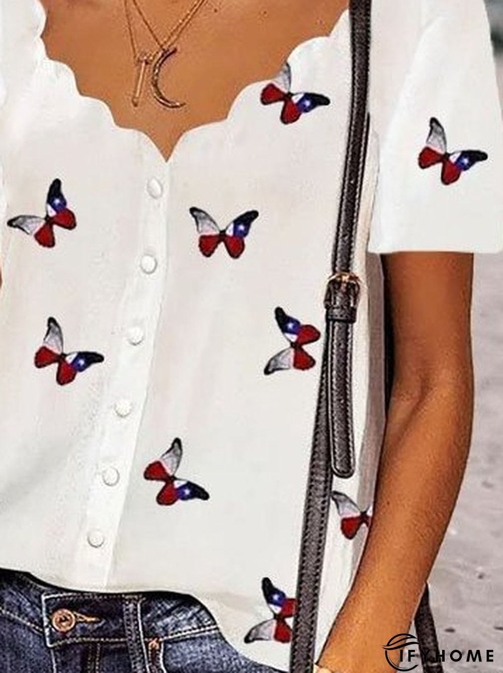 short sleeve shirt in flag colors with a butterfly pattern | IFYHOME