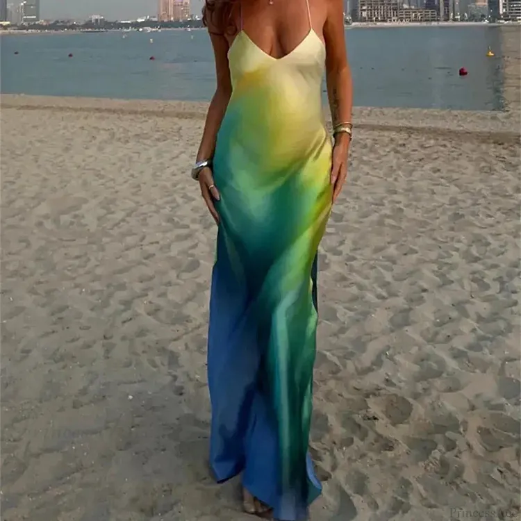 Elegant Tie Dye Satin Vacation Dress