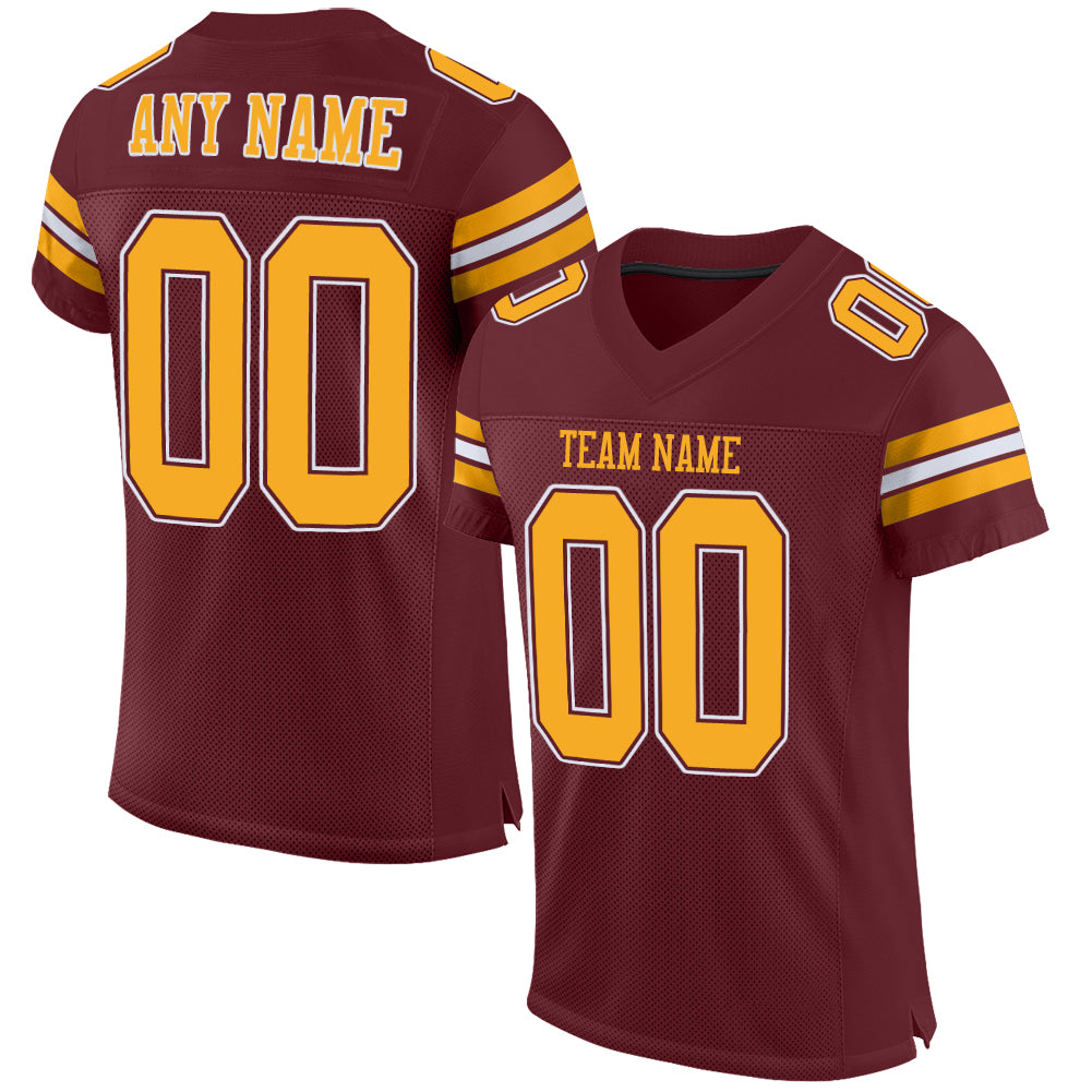Custom Burgundy Gold-White Mesh Authentic Football Jersey | captainssportss.com