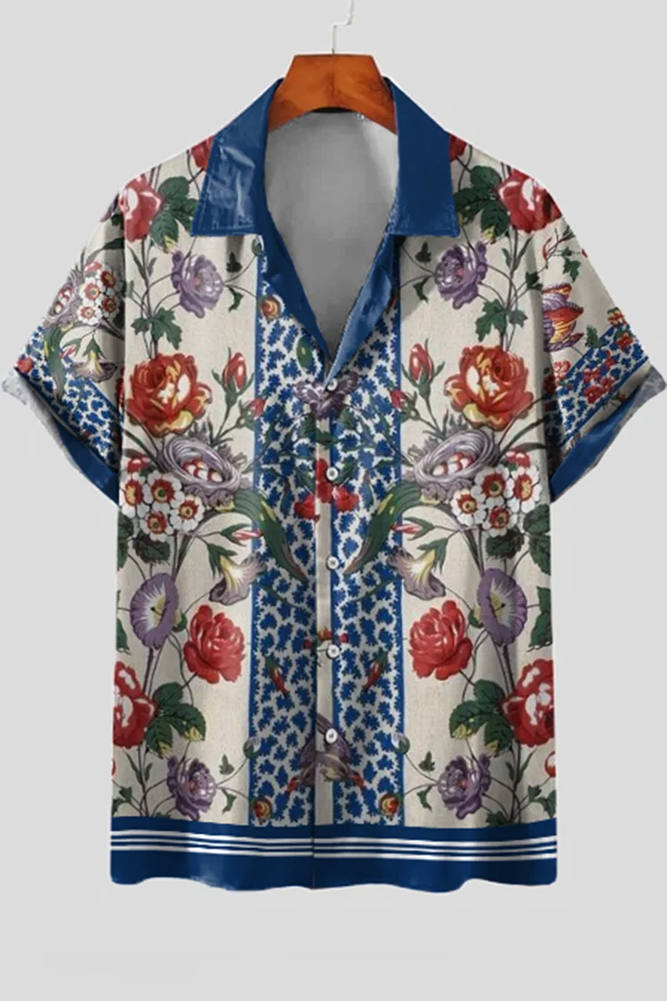 Contrast Floral Print Short Sleeve Shirt