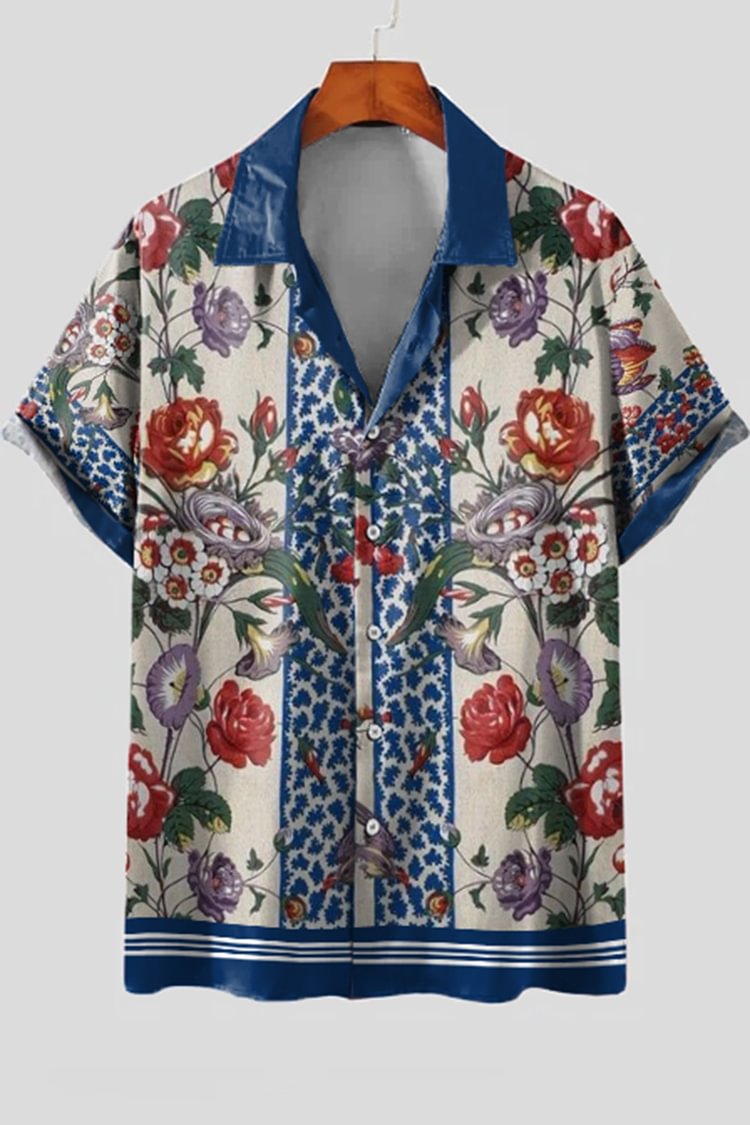 Contrast Floral Print Short Sleeve Shirt