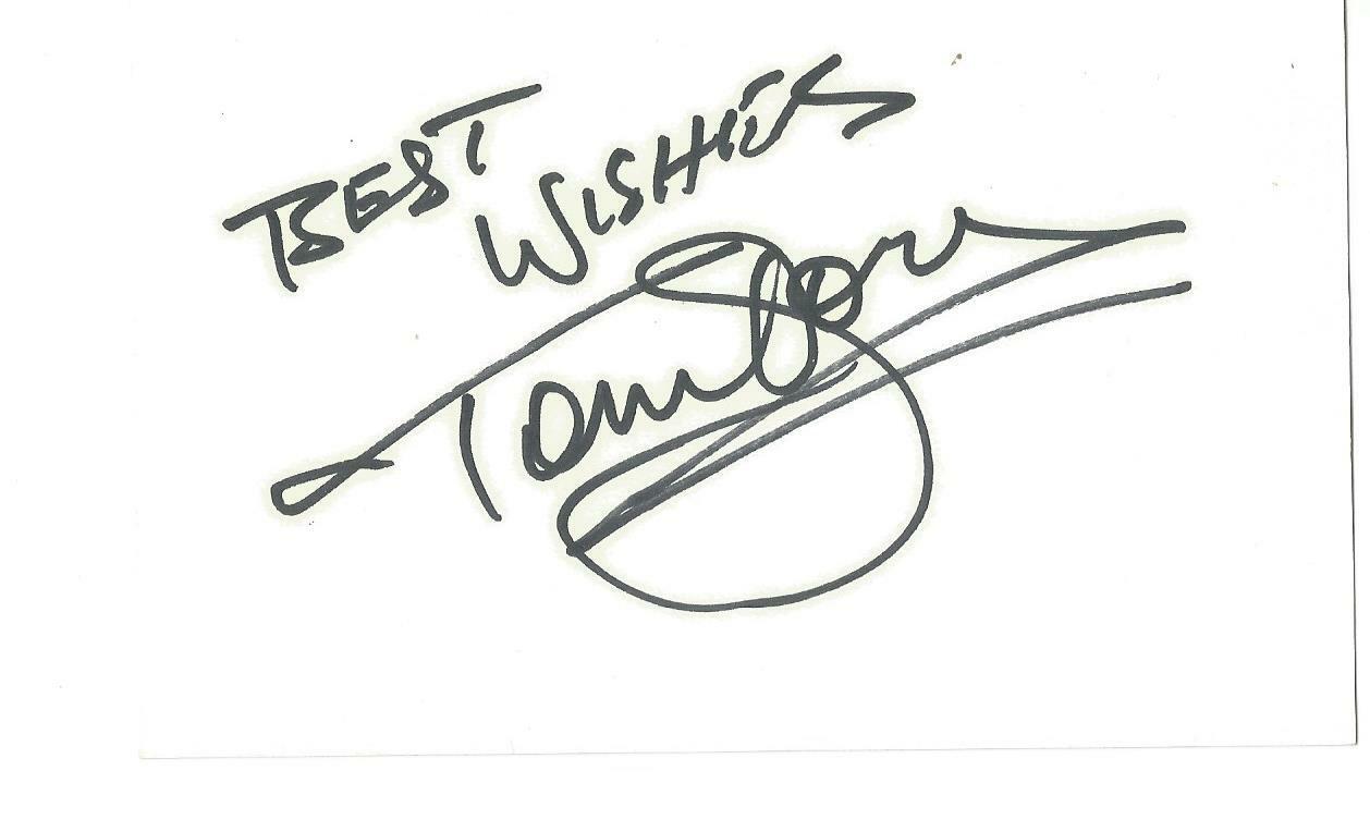 TOM JONES-WELSH SINGER-SIGNED 3.5X6.5 INCHES WHITE CARD-DRAMATIC CONCERT SINGER