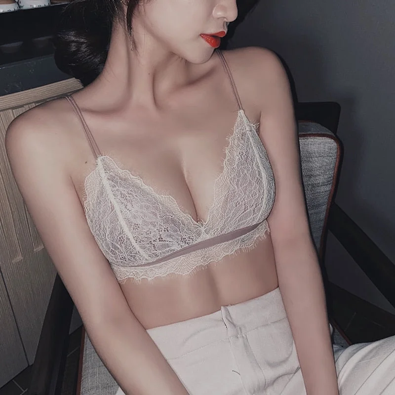 Lenceria Thin Lace Wire Free Bra Underwear Women Set Brassiere French Style Bralette Summer Intimate Underwear Women's Intimates