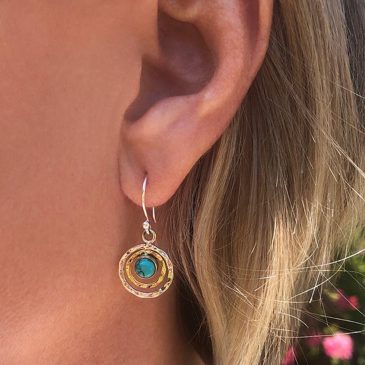 Circular Cutout Earrings with Gemstones-Turquoise