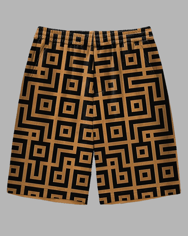 Men's Retro Fashion Geometric Regular Pattern Printed Outdoor Casual Big and Tall Shorts