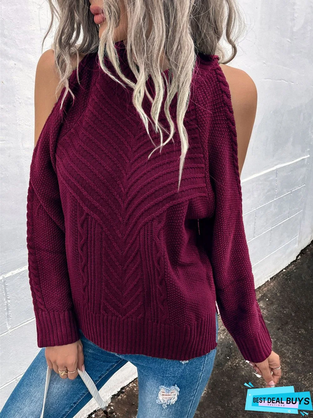 Loose Off-The-Shoulder Solid Color Casual Sweater
