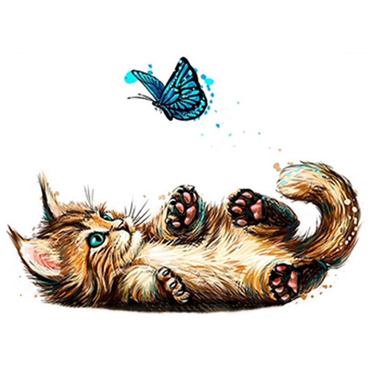 Cat Playing With Butterfly 14CT Stamped Cross Stitch (40*30CM) fgoby