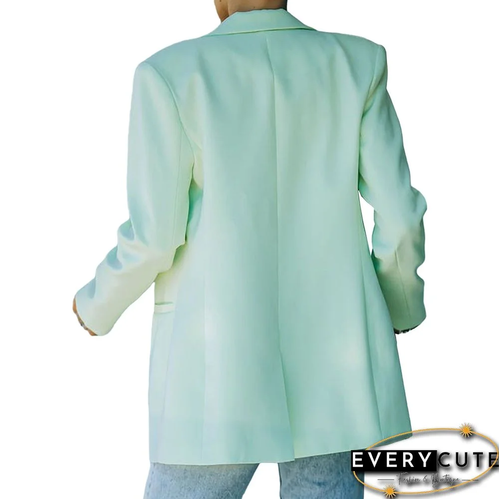 Light Green Candy Button Lapel Collar Long Sleeve Blazer