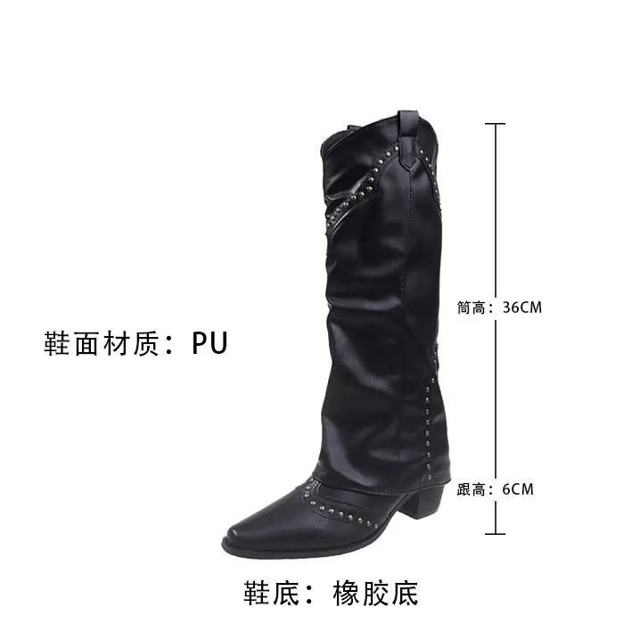 Yyvonne Rivet High-Thorn Western Cowboy Boots Rider Boots Long Boots Women Boots French Boots Retro Boots