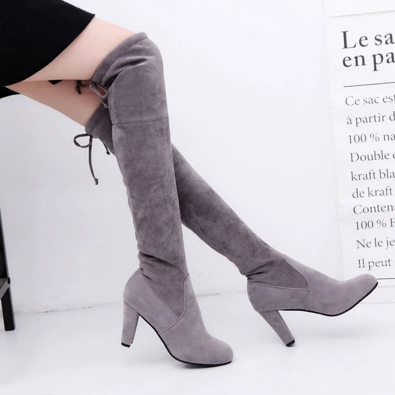 Back to college 2022 Winter Women's Over The Knee Boots Women Suede Woman Skinny Knee High Heels Ladies Autumn Sexy Pumps Female Long Boot Shoes