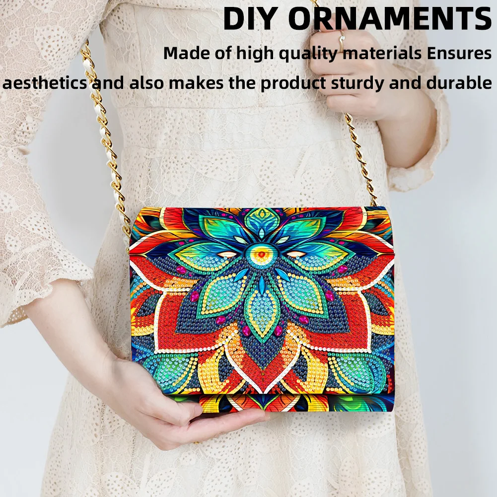 DIY Mandala Diamond Art Wooden Coin Pouch with Chain 5D Diamond Painting Purse