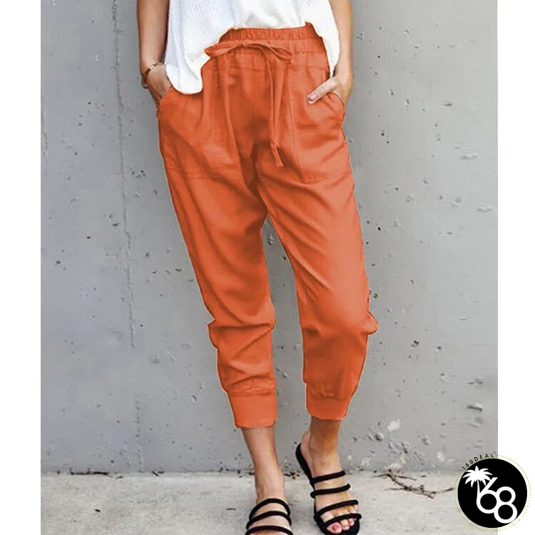 Women's Polyester Drawstring Closure Solid Pattern Casual Trousers | 168DEAL
