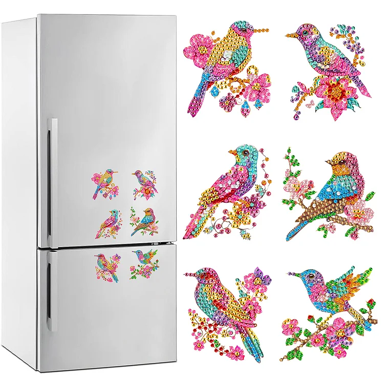 【HUGE 53% OFF SALE】6Pcs Acrylic Special Shape Bird and Flower Diamond Painting Fridge Magnets