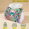 DIY Diamond Art Tissue Box Holder Butterfly PULeather Diamond Art Desktop Organizer Resin Rhinestone Storage Organizers Gem Art Home Office Decor Craft Gift for Women