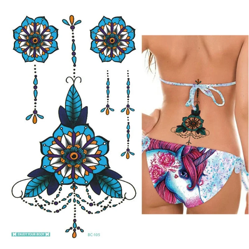 1Piece Temp Body Art Lower Back Temporary Tattoos Fantasy Fake Tattoo for Women Girls Adult Butterfly Flower Waterproof Stickers