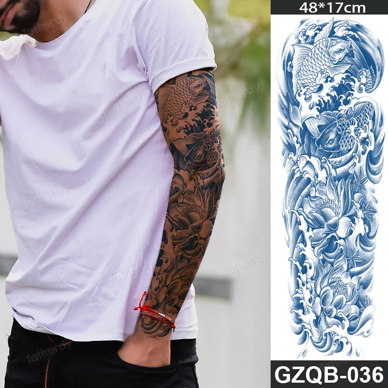 Sdrawing transfer tattoo fake large size full arm tattoo sleeve juice ink long lasting waterproof temporary tattoos men body art 1020-1