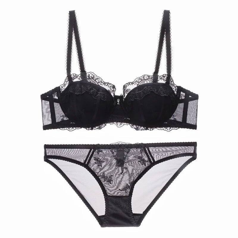 Billionm Lace Flower Embroidery Push Up Bra Set Sexy Romantic Women Underwear Luxury White Intimates Thin Cup Bralette Panties Set