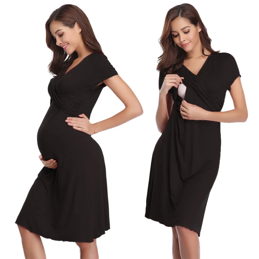 Women'S Breastfeeding Pregnant Women Pure Color Nightdress