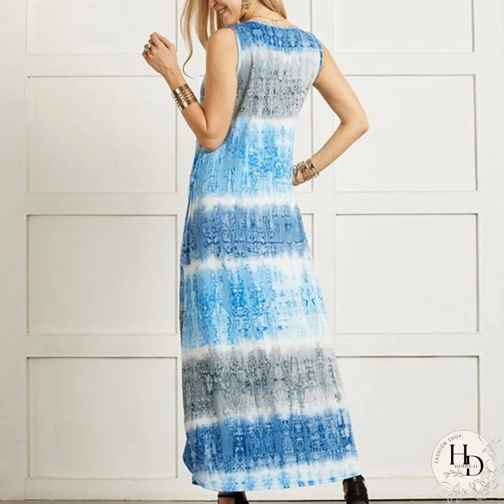 XXS-5XL Womens Boho Sleeveless Maxi DressSummer Casual Loose Tie dye printingLong Sundress