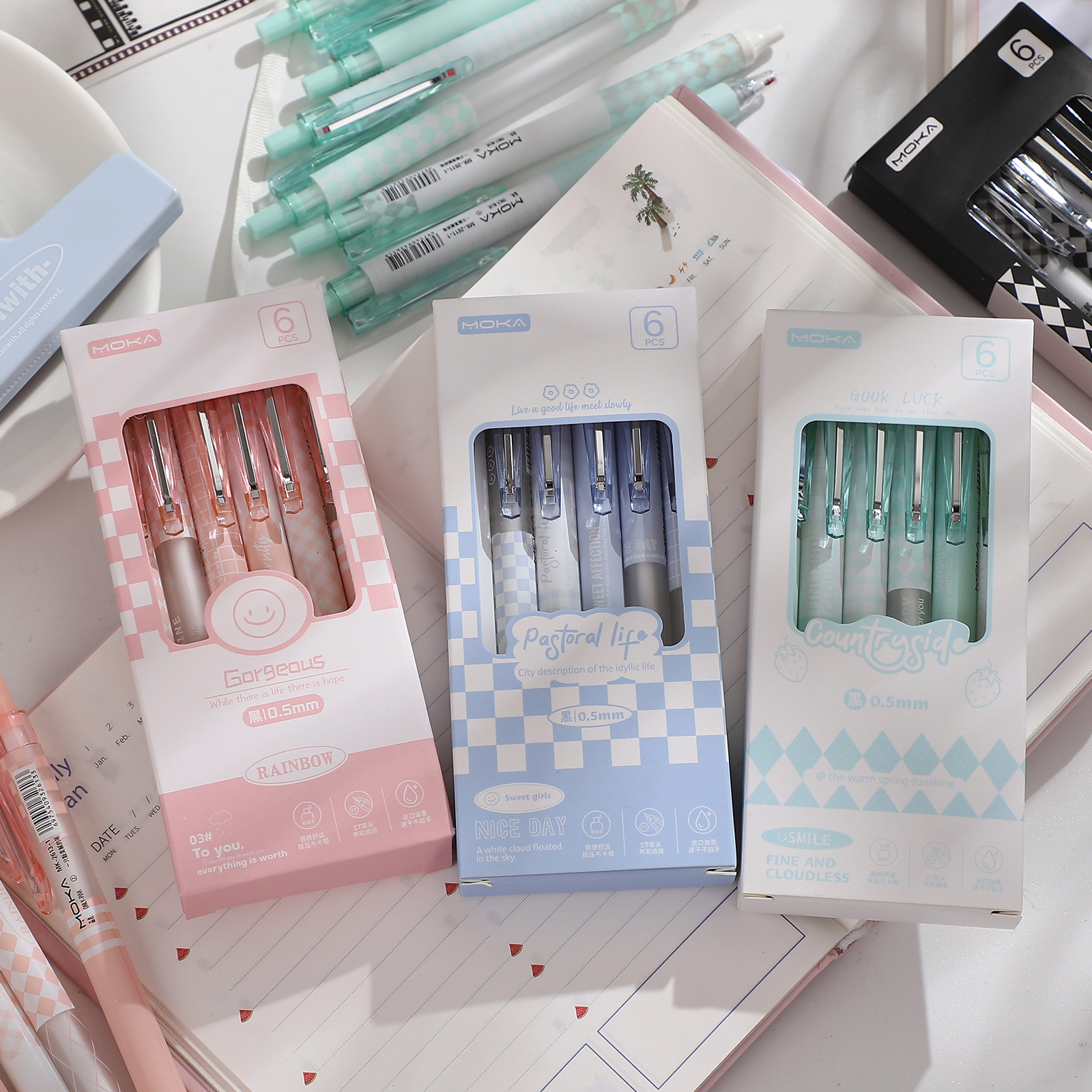 저널세이 6개 세트 온리 시리즈 카본 펜 세트 심플 0.5mm 블랙 퀵드라이 푸시 젤펜