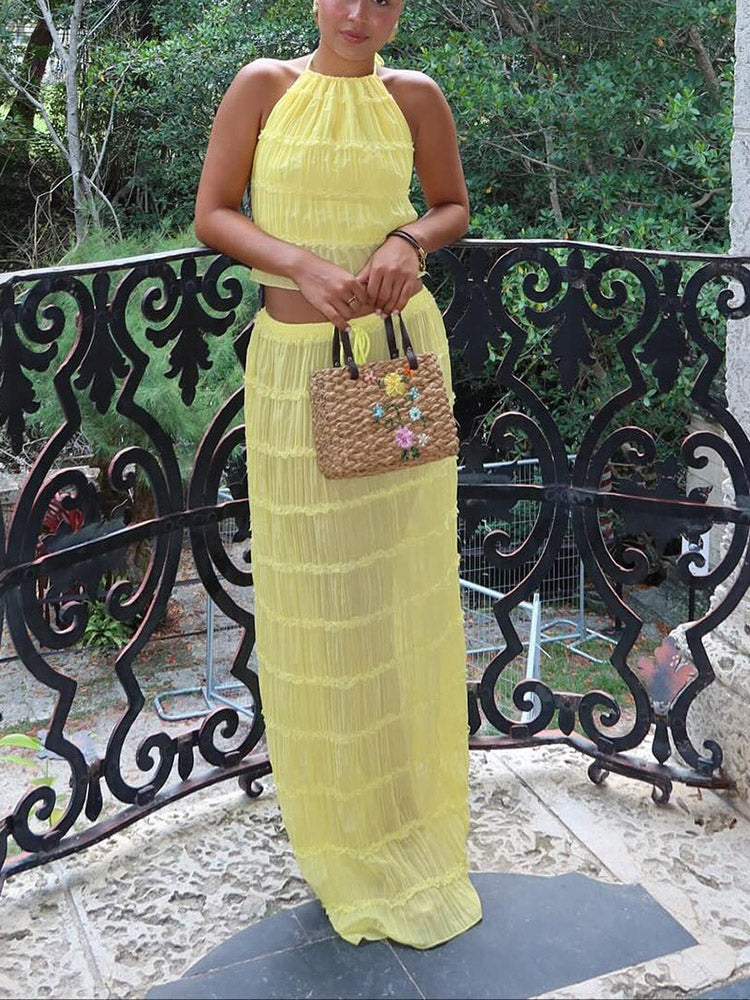 High Slit Tiered Chiffon Ruffle Skirt Dress Terracotta main image 1