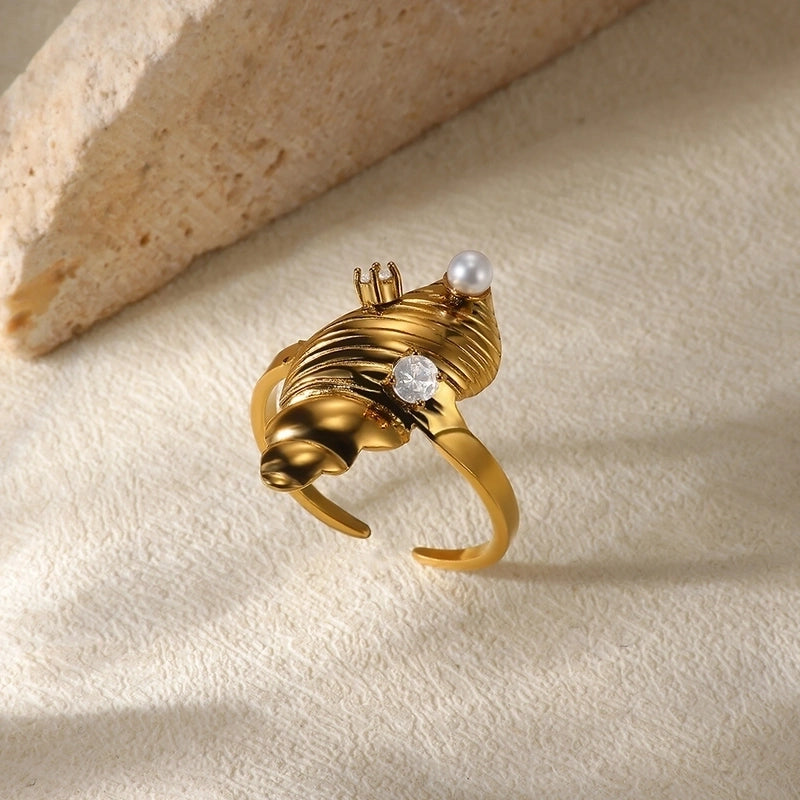 Casual Elegant Minimalist Geometric Heart Shape 304 Stainless Steel Artificial Pearls Plating Open Rings