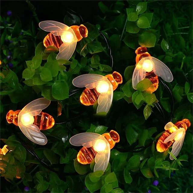 New Solar Powered Cute Honey Bee Led String Fairy Light 5m 20leds Bee Outdoor Garden Fence Patio Christmas Garland Lights 2023