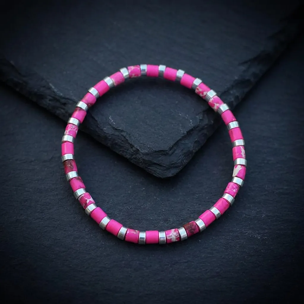 JiStones Artisan Natural Stone Beaded Bracelet &ndash; Bohemian Luxe Imperial Jasper Collection Rose Magenta