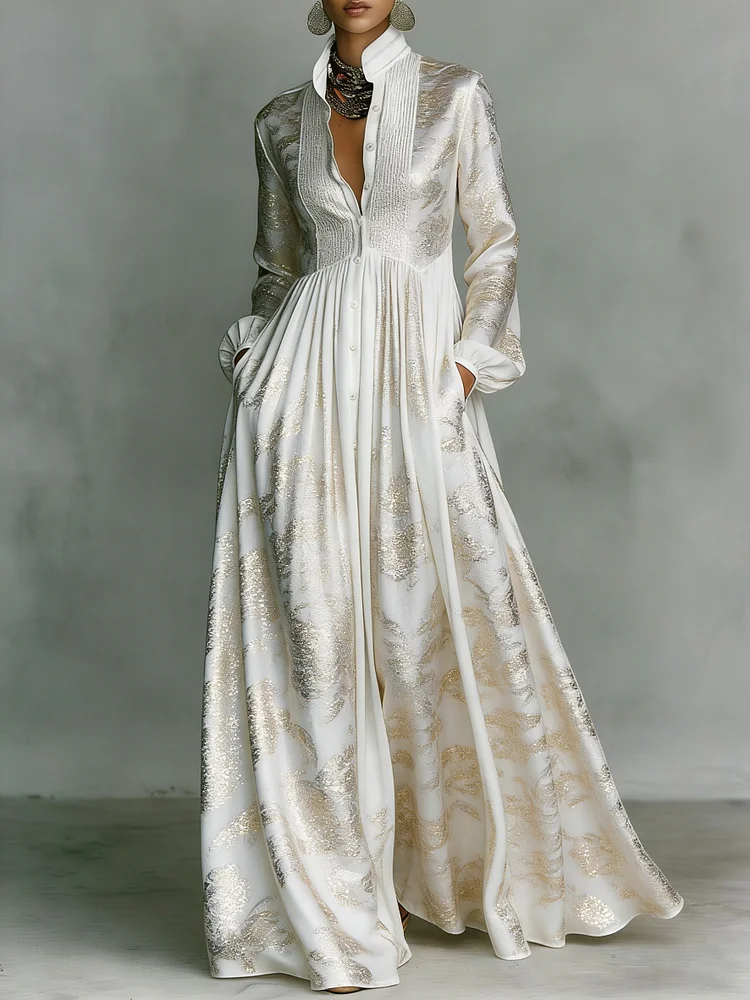 Women's Vintage print Elegant Romantic Vacation Maxi Dress