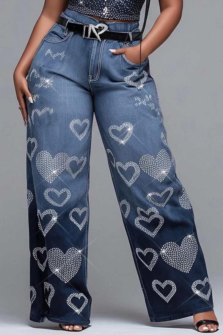 Xpluswear Design Plus Size Festival Blue Drilling Casual Denim Jeans [Pre-Order]