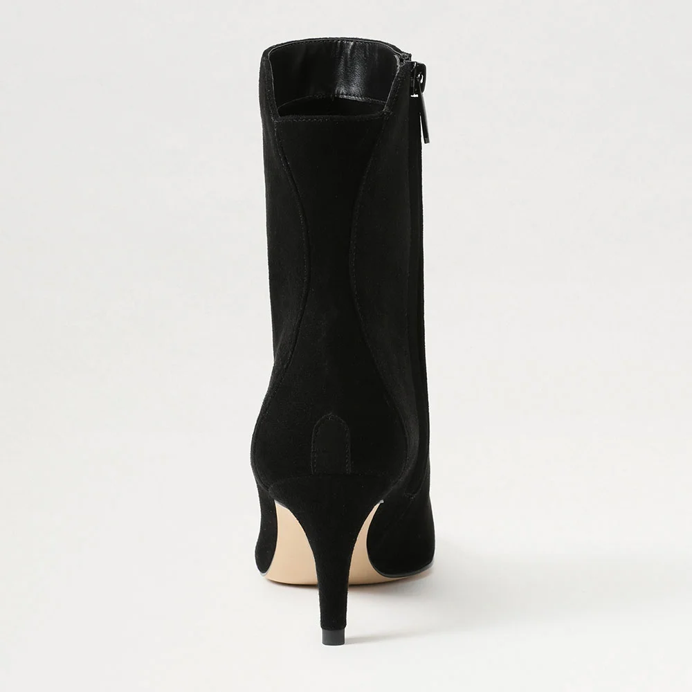 Stylish Black Pointed Toe Stiletto Heel Side Zipper Short Booties