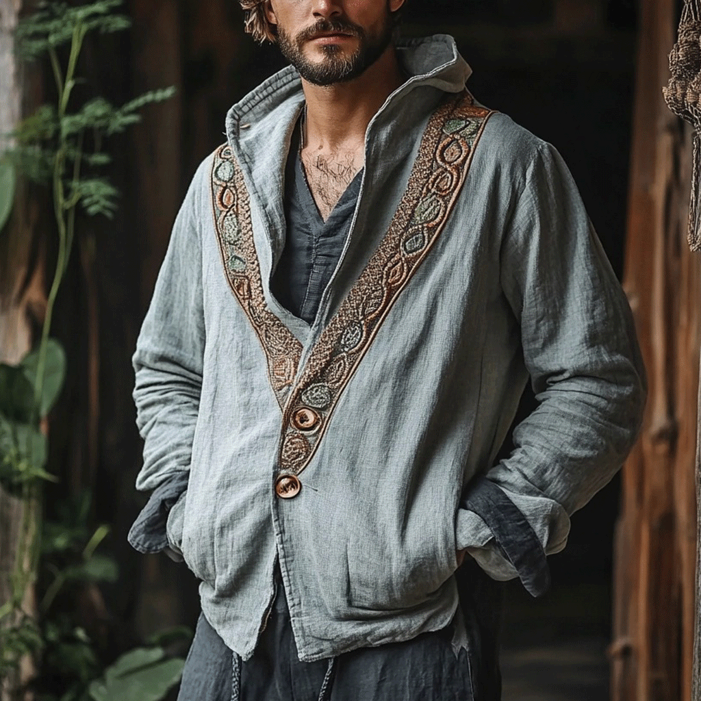 Men's Linen Ethnic Hooded Jacket-inspireuse