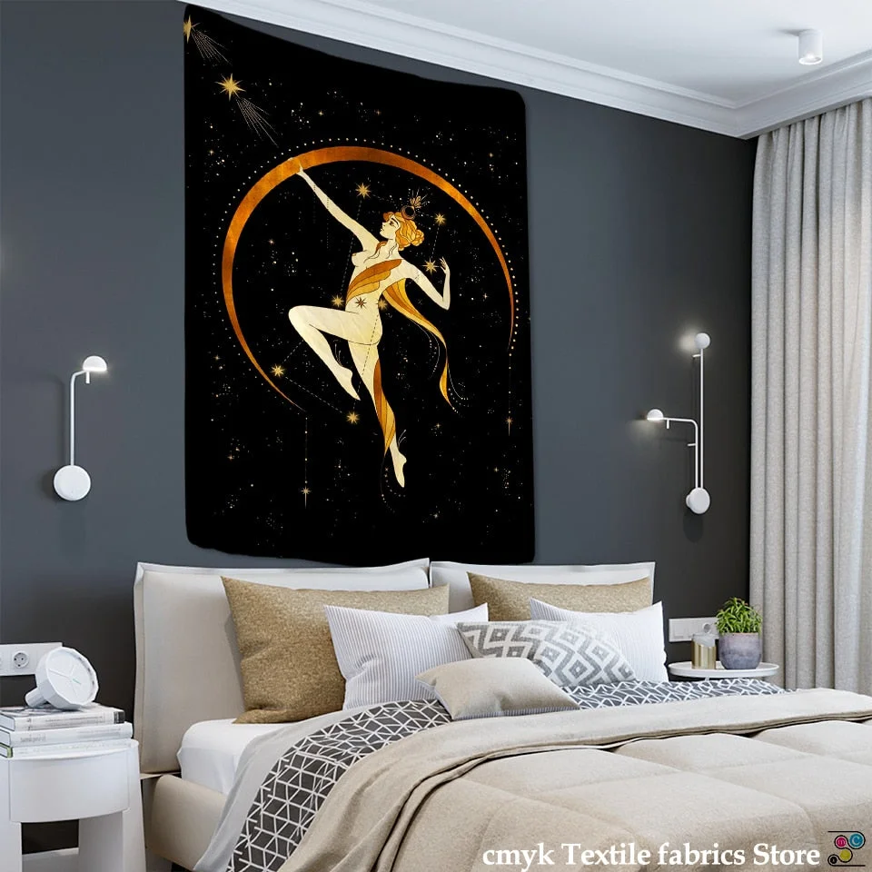 Psychedelic Moon Star Tapestry Wall Hanging Bohemian Hippie Tarot Girls Room Dormitory Art Home Decor