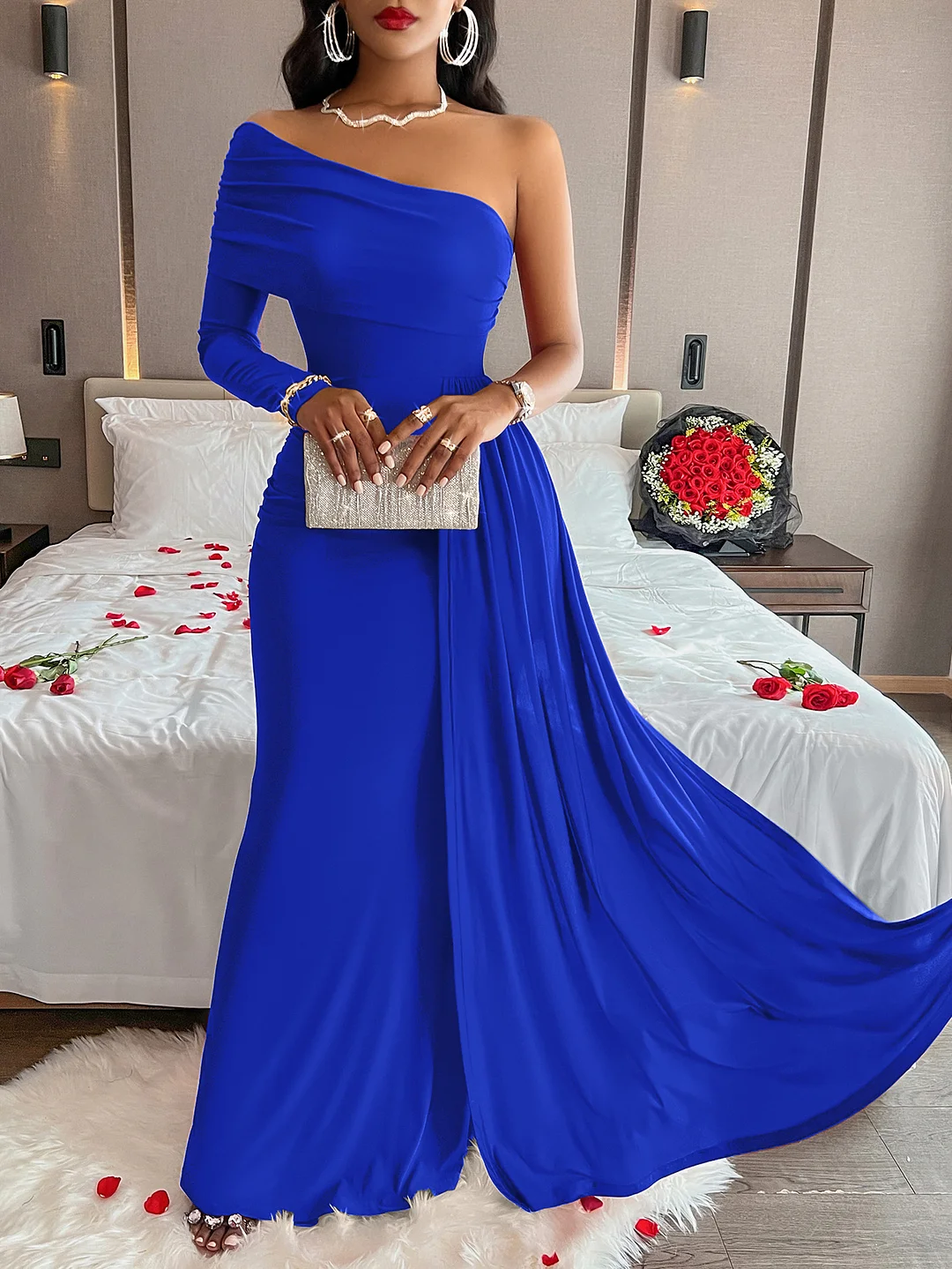 Toloer Toloer Style Women's Wear Temuebay2024 Diagonal Shoulder Dress Evening Dress-Outfit Ideas