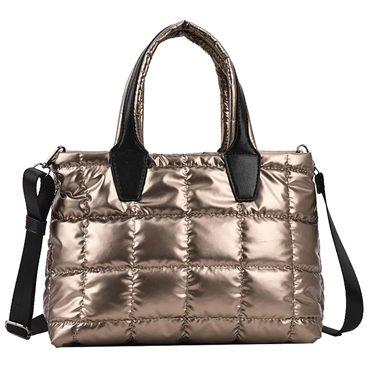 Women Puffy Tote Handbag Soft Quilted for Female Outdoor Shopping (Champagne)