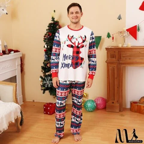 Men MERRY XMAS Reindeer Graphic Top and Pants Set