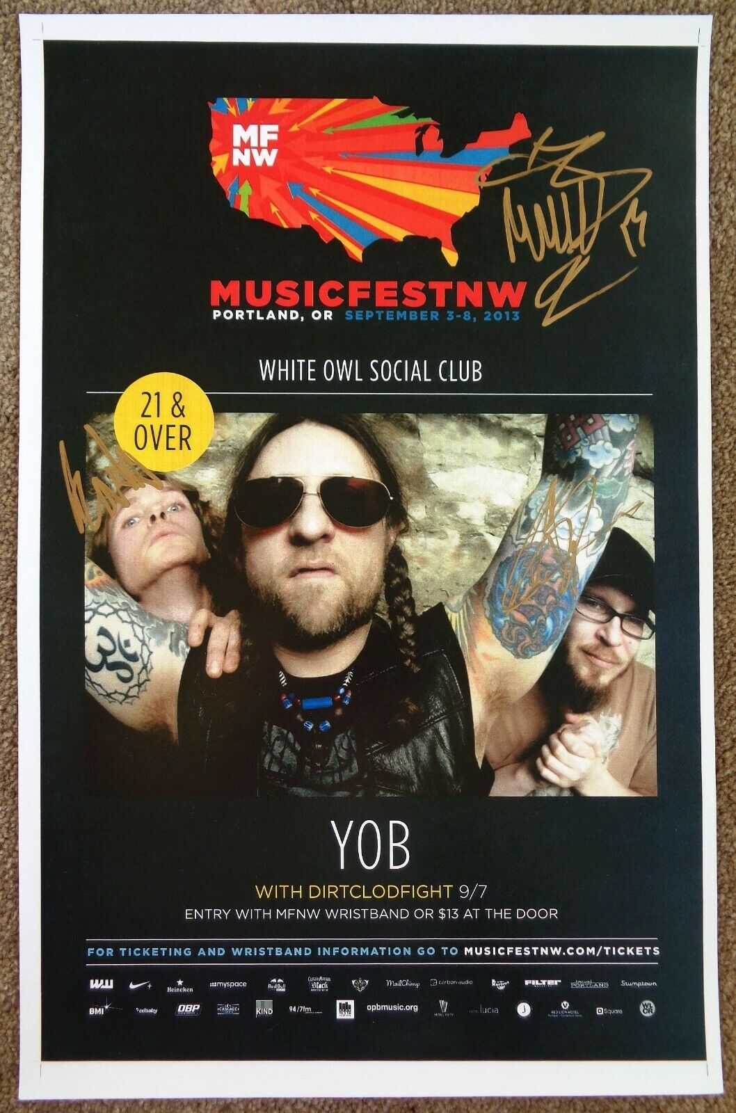 Signed YOB Gig POSTER All 3 In-Person w/proof Autograph Concert