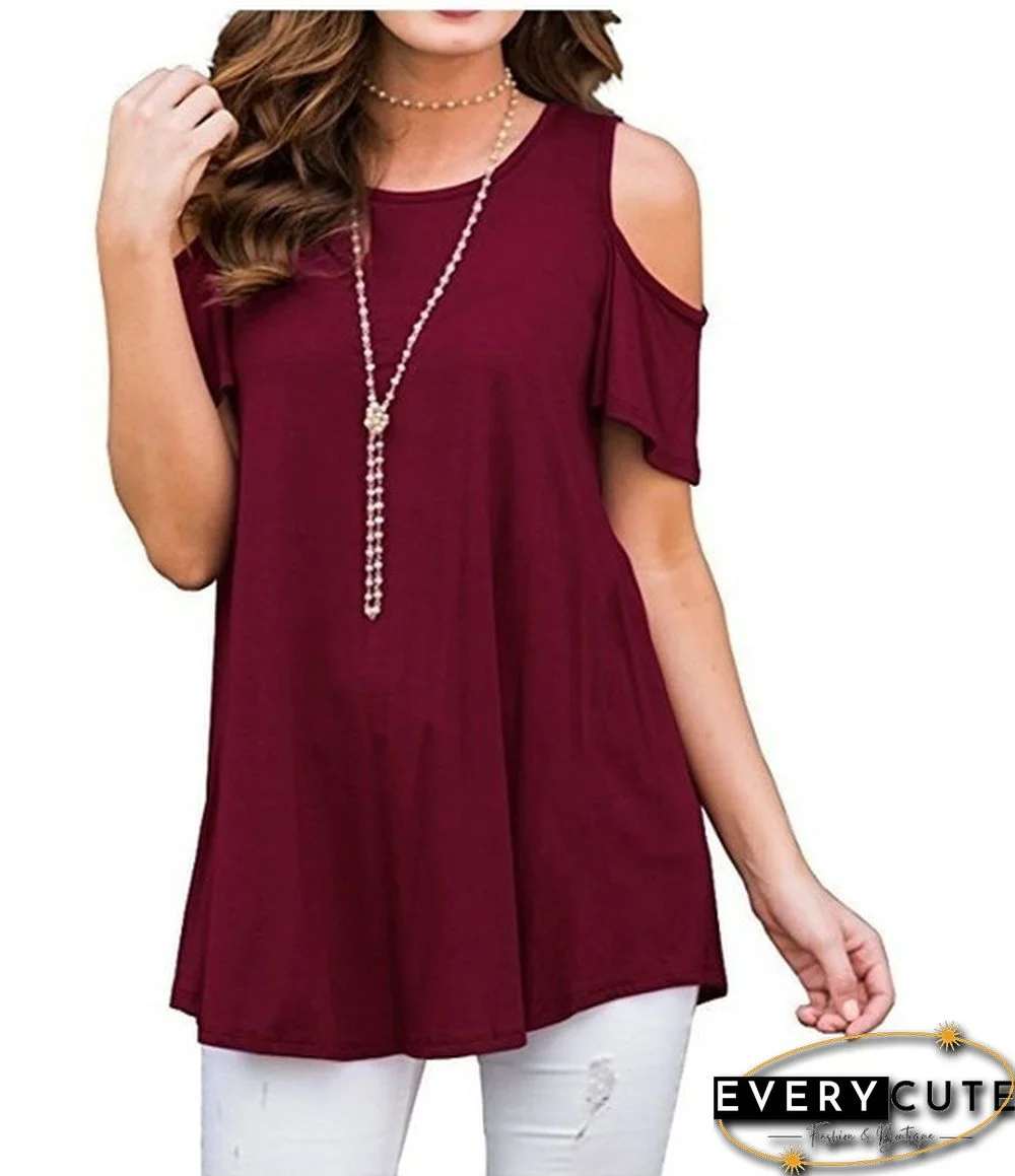 Plus Size XS-6XL Summer Womens Fashion Cold Shoulder Shirts Casual Loose Short Sleeve Crew Neck Floral Tunic Tops Blouses