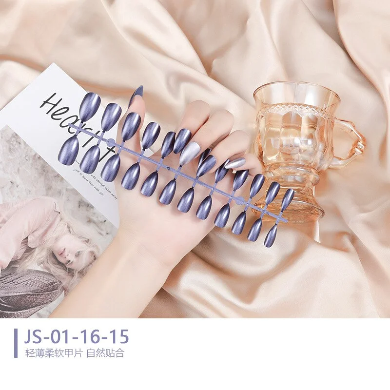 1 Sets 24 Pieces/Set Metallic Reflection Effect Almond Shape Full Cover 10 Sizes False Nail Tips Perfect For Night Out-Nail Inspo