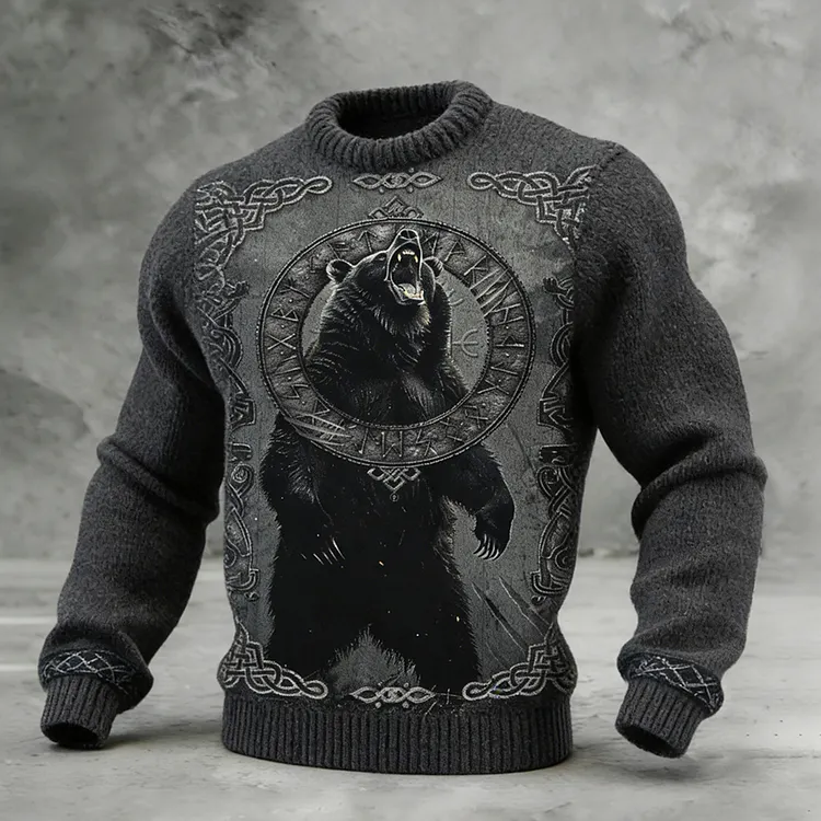 Viking Giant Bear Pattern Men's Cozy Sweater