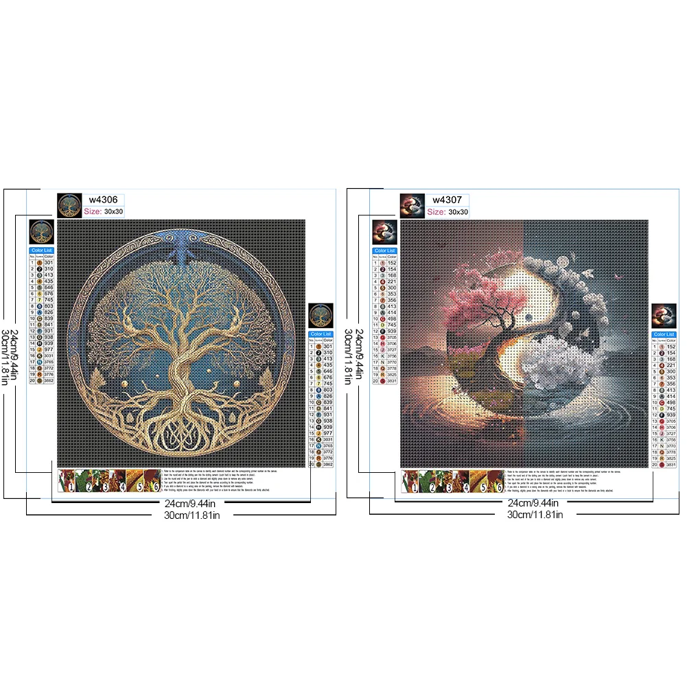 2pcs Diamond Painting - Full Round Drill - Life Tree(Canvas|30*30cm)